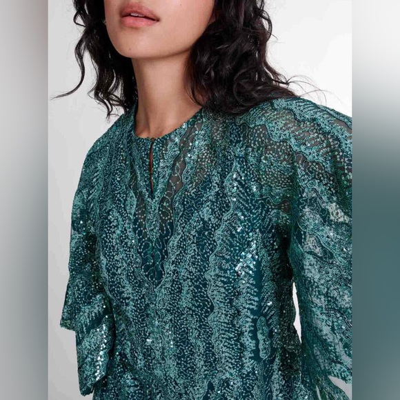 NWT Maje Green Sequin Maxi Dress US XS / FR 34 Formal Gown Wedding Guest Holiday - Picture 15 of 16
